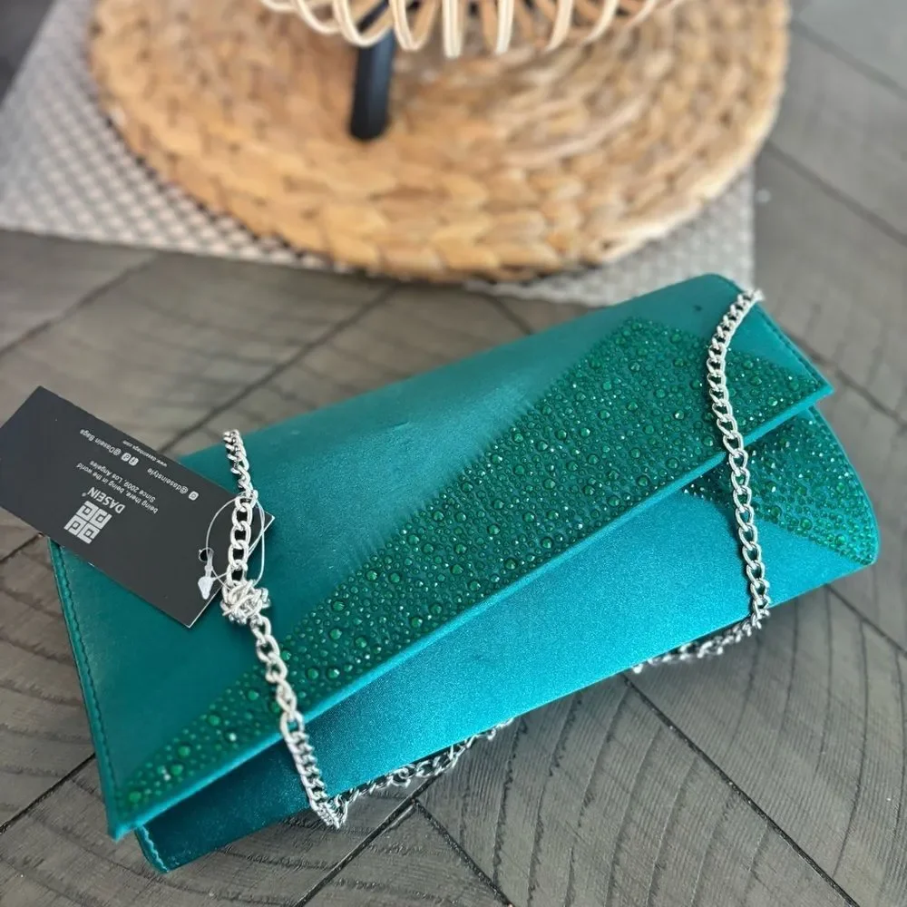 Womens Dasein Green Beaded Evening Clutch Purse with Chain Strap – NWT‎